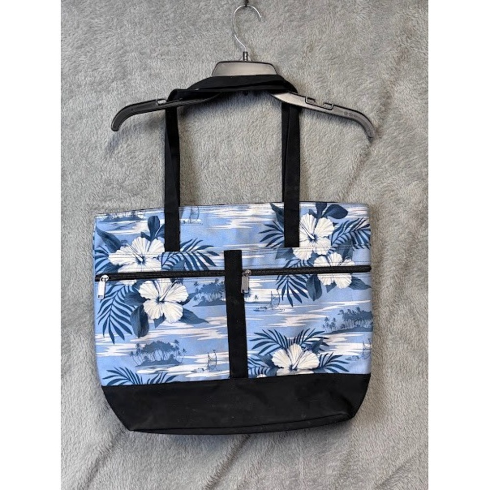 Floral Beach‎ Tote Bag Blue White Travel Carry On Handbag Purse Zipper